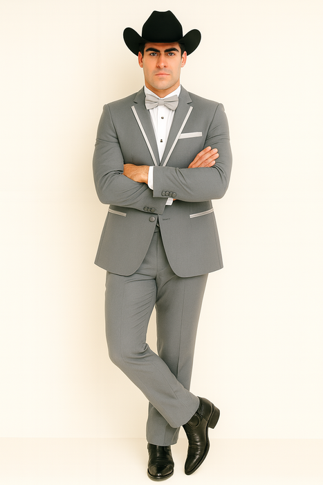 2 Button Notch Collar Rayon/Poly Eleganza Formal Modern Fit Suits Dinner Jacket/Blazer~Grey Suit Fashion Tuxedo For Men