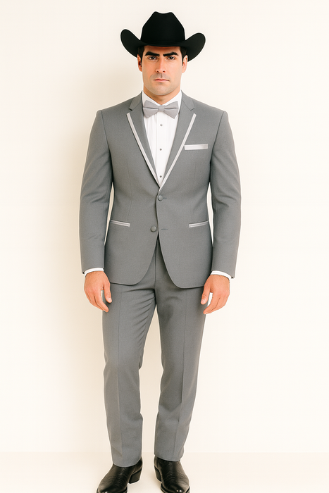 2 Button Notch Collar Rayon/Poly Eleganza Formal Modern Fit Suits Dinner Jacket/Blazer~Grey Suit Fashion Tuxedo For Men