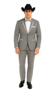 2 Button Notch Collar Rayon/Poly Eleganza Formal Modern Fit Suits Dinner Jacket/Blazer~Grey Suit Fashion Tuxedo For Men