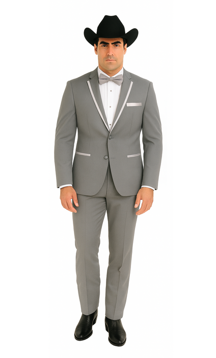 2 Button Notch Collar Rayon/Poly Eleganza Formal Modern Fit Suits Dinner Jacket/Blazer~Grey Suit Fashion Tuxedo For Men