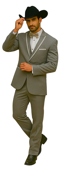 2 Button Notch Collar Rayon/Poly Eleganza Formal Modern Fit Suits Dinner Jacket/Blazer~Grey Suit Fashion Tuxedo For Men