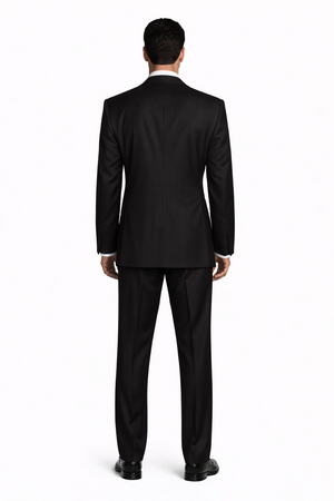 2 Button Pleated Pants Side Vents Conservative Pinstripe Color Black Men's Suit - Image 2