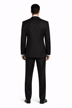 2 Button Pleated Pants Side Vents Conservative Pinstripe Color Black Men's Suit - Image 2