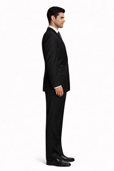 2 Button Pleated Pants Side Vents Conservative Pinstripe Color Black Men's Suit - Image 3