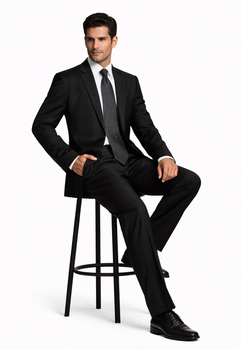 2 Button Pleated Pants Side Vents Conservative Pinstripe Color Black Men's Suit - Image 4