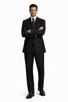 2 Button Pleated Pants Side Vents Conservative Pinstripe Color Black Men's Suit - Image 5