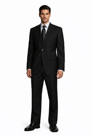 2 Button Pleated Pants Side Vents Conservative Pinstripe Color Black Men's Suit