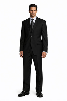 2 Button Pleated Pants Side Vents Conservative Pinstripe Color Black Men's Suit