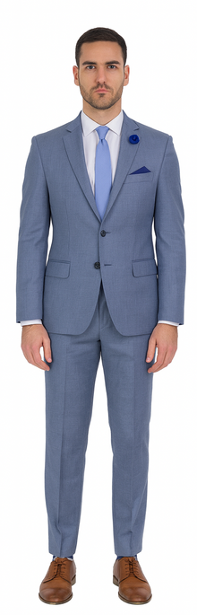 Vitali Brand Suits - 2 Button Slim Fit Sharkskin Textured Pattern Tapered Fit Suit With Vent Light Blue Online Discount Fashion Sale