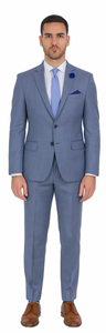 Vitali Brand Suits - Men's  Slim Fit Sharkskin Shiny Vested 3 Piece Suit Light Blue