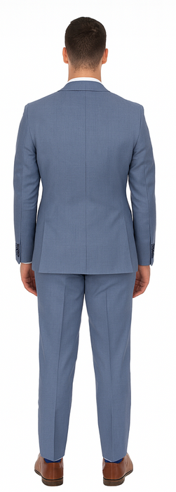 Vitali Brand Suits - Men's  Slim Fit Sharkskin Shiny Vested 3 Piece Suit Light Blue