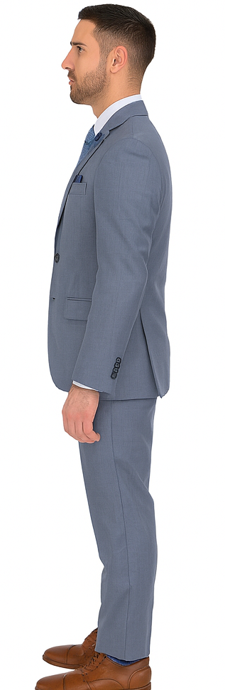 Vitali Brand Suits - 2 Button Slim Fit Sharkskin Textured Pattern Tapered Fit Suit With Vent Light Blue Online Discount Fashion Sale