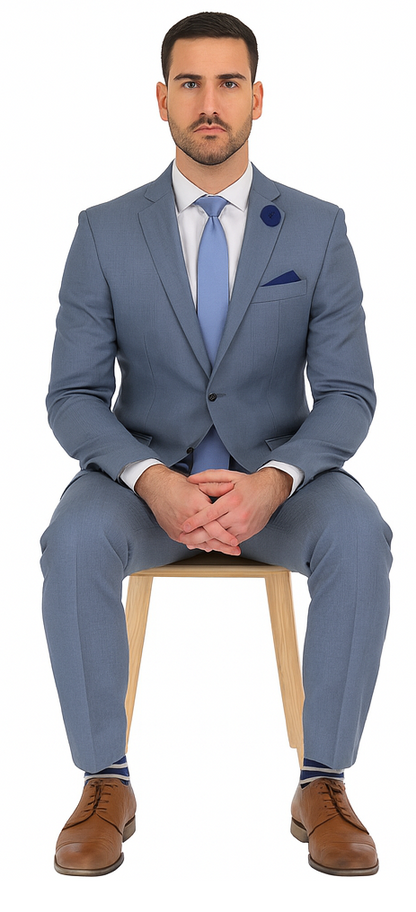 Vitali Brand Suits - 2 Button Slim Fit Sharkskin Textured Pattern Tapered Fit Suit With Vent Light Blue Online Discount Fashion Sale