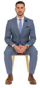 Vitali Brand Suits - Men's  Slim Fit Sharkskin Shiny Vested 3 Piece Suit Light Blue