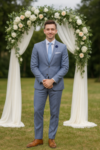 Vitali Brand Suits - Men's  Slim Fit Sharkskin Shiny Vested 3 Piece Suit Light Blue