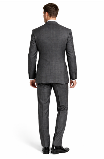 2 Button Slim Fitted Charcoal Glen Plaid & checkered check pattern Suit Men's - Image 2