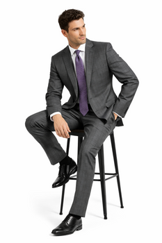 2 Button Slim Fitted Charcoal Glen Plaid & checkered check pattern Suit Men's - Image 3