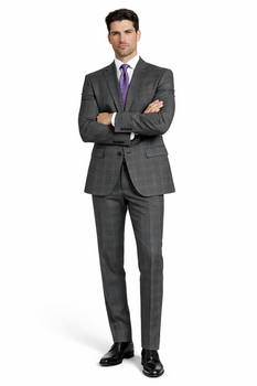 2 Button Slim Fitted Charcoal Glen Plaid & checkered check pattern Suit Men's - Image 5