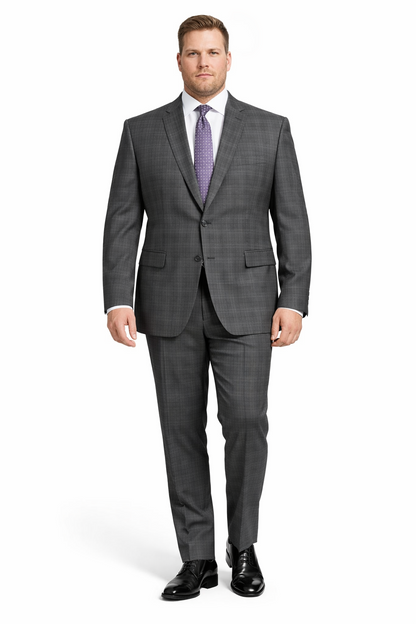 2 Button Slim Fitted Charcoal Glen Plaid & checkered check pattern Suit Men's - Image 7