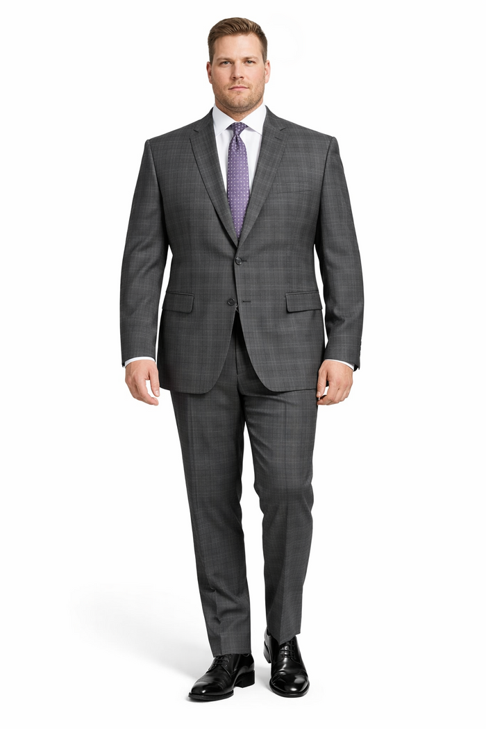 2 Button Slim Fitted Charcoal Glen Plaid & checkered check pattern Suit Men's - Image 7
