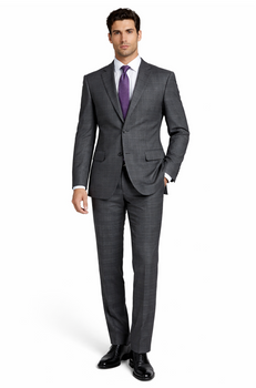 2 Button Slim Fitted Charcoal Glen Plaid & checkered check pattern Suit Men's