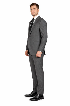 2 Button Slim Fitted Charcoal Subtle Glen Plaid Men's Suit - Image 3