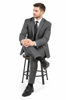 2 Button Slim Fitted Charcoal Subtle Glen Plaid Men's Suit - Image 4