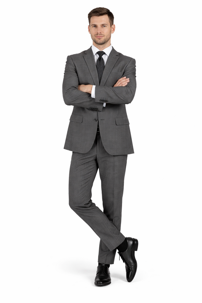 2 Button Slim Fitted Charcoal Subtle Glen Plaid Men's Suit - Image 5
