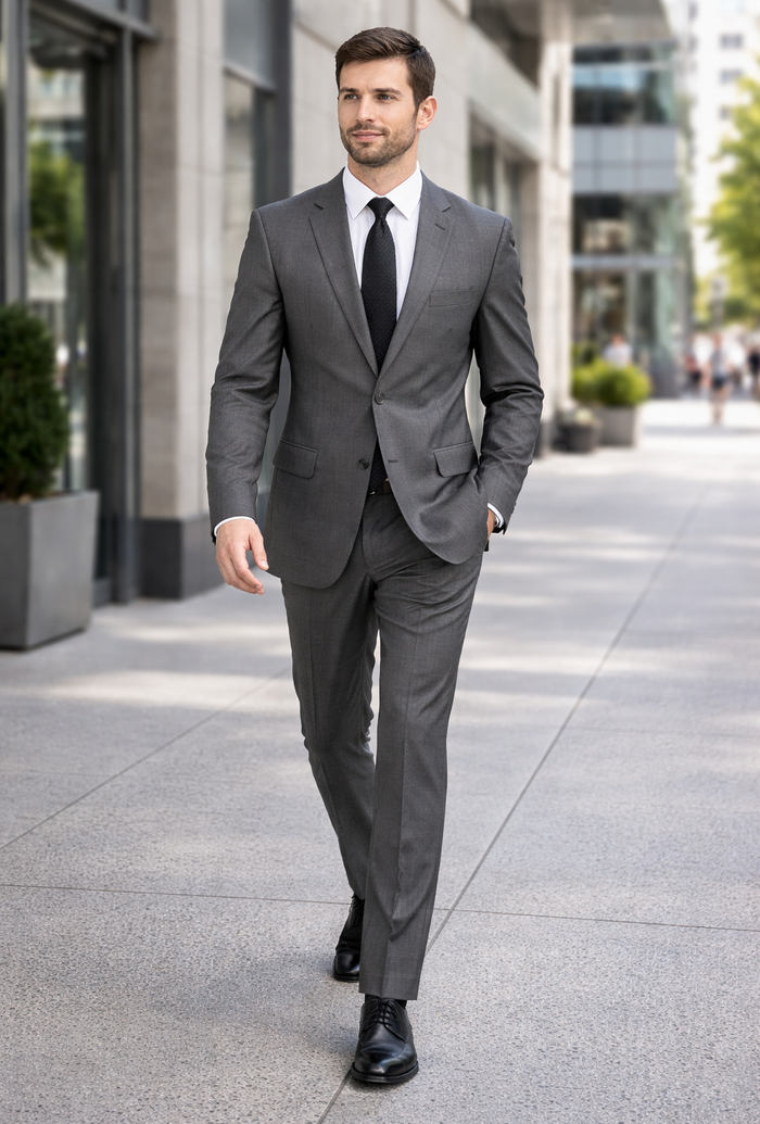 2 Button Slim Fitted Charcoal Subtle Glen Plaid Men's Suit - Image 7