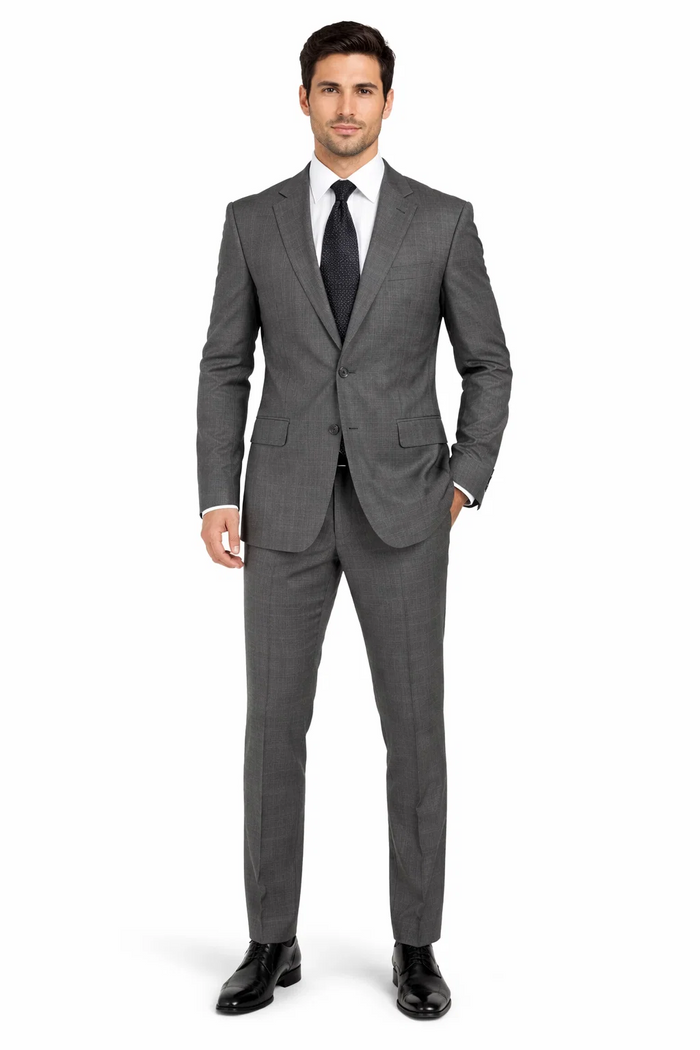 2 Button Slim Fitted Charcoal Subtle Glen Plaid Men's Suit