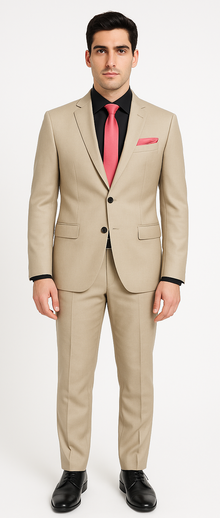 Vitali Brand Suits - 2 Button Suit Slim Fit Sharkskin Textured Pattern Tapered Fit With Vent Sand Online Discount Fashion Sale