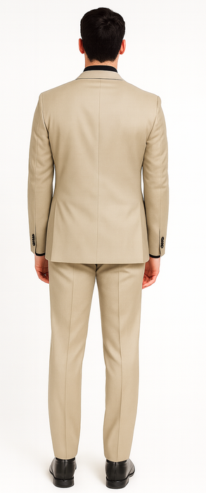 Vitali Brand Suits - 2 Button Suit Slim Fit Sharkskin Textured Pattern Tapered Fit With Vent Sand Online Discount Fashion Sale