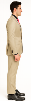 Vitali Brand Suits - 2 Button Suit Slim Fit Sharkskin Textured Pattern Tapered Fit With Vent Sand Online Discount Fashion Sale