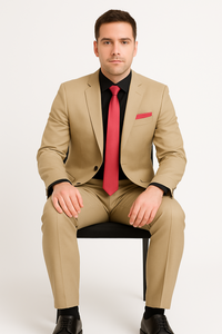 Vitali Brand Suits - 2 Button Suit Slim Fit Sharkskin Textured Pattern Tapered Fit With Vent Sand Online Discount Fashion Sale