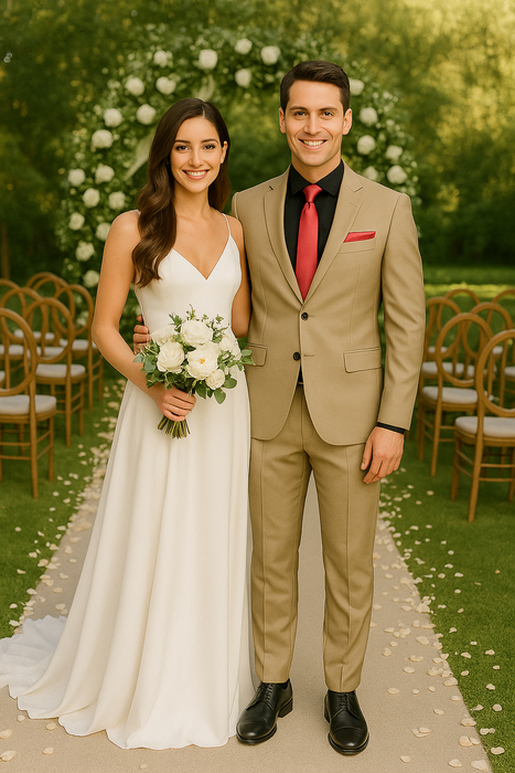 Vitali Brand Suits - 2 Button Suit Slim Fit Sharkskin Textured Pattern Tapered Fit With Vent Sand Online Discount Fashion Sale