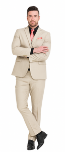 Vitali Brand Suits - 2 Button Suit Slim Fit Sharkskin Textured Pattern Tapered Fit With Vent Sand Online Discount Fashion Sale