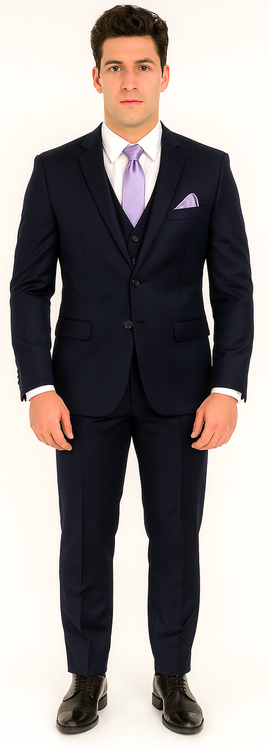 Vitali Brand Suits - 2 Button Suit Slim Fit Sharkskin Textured Pattern Tapered Fit With Vent Dark Navy Online Discount Fashion Sale