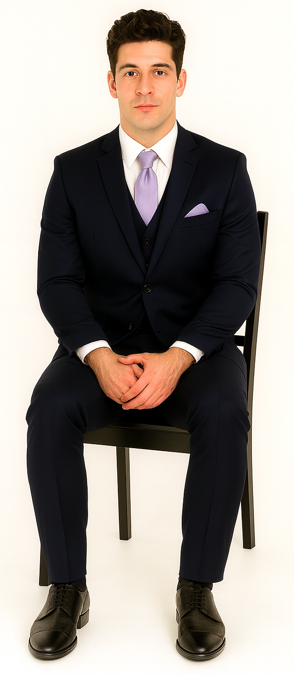 Vitali Brand Suits - 2 Button Suit Slim Fit Sharkskin Textured Pattern Tapered Fit With Vent Dark Navy Online Discount Fashion Sale
