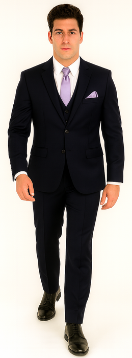 2 Button Suit Slim Fit Sharkskin Textured Pattern Tapered Fit With Vent Dark Navy Online Discount Fashion Sale