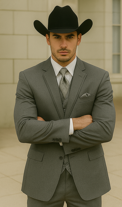 2 Button Trim Tuxedo in Grey Suit - Country Wedding Suits