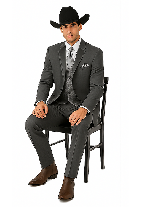 2 Button Trim Tuxedo in Grey Suit - Country Wedding Suits