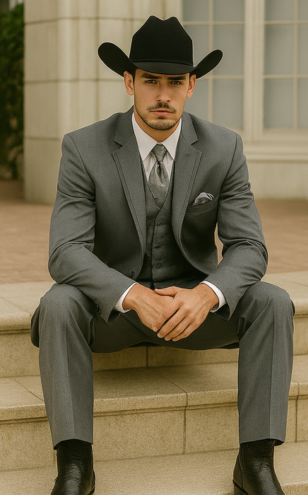 2 Button Trim Tuxedo in Grey Suit - Country Wedding Suits