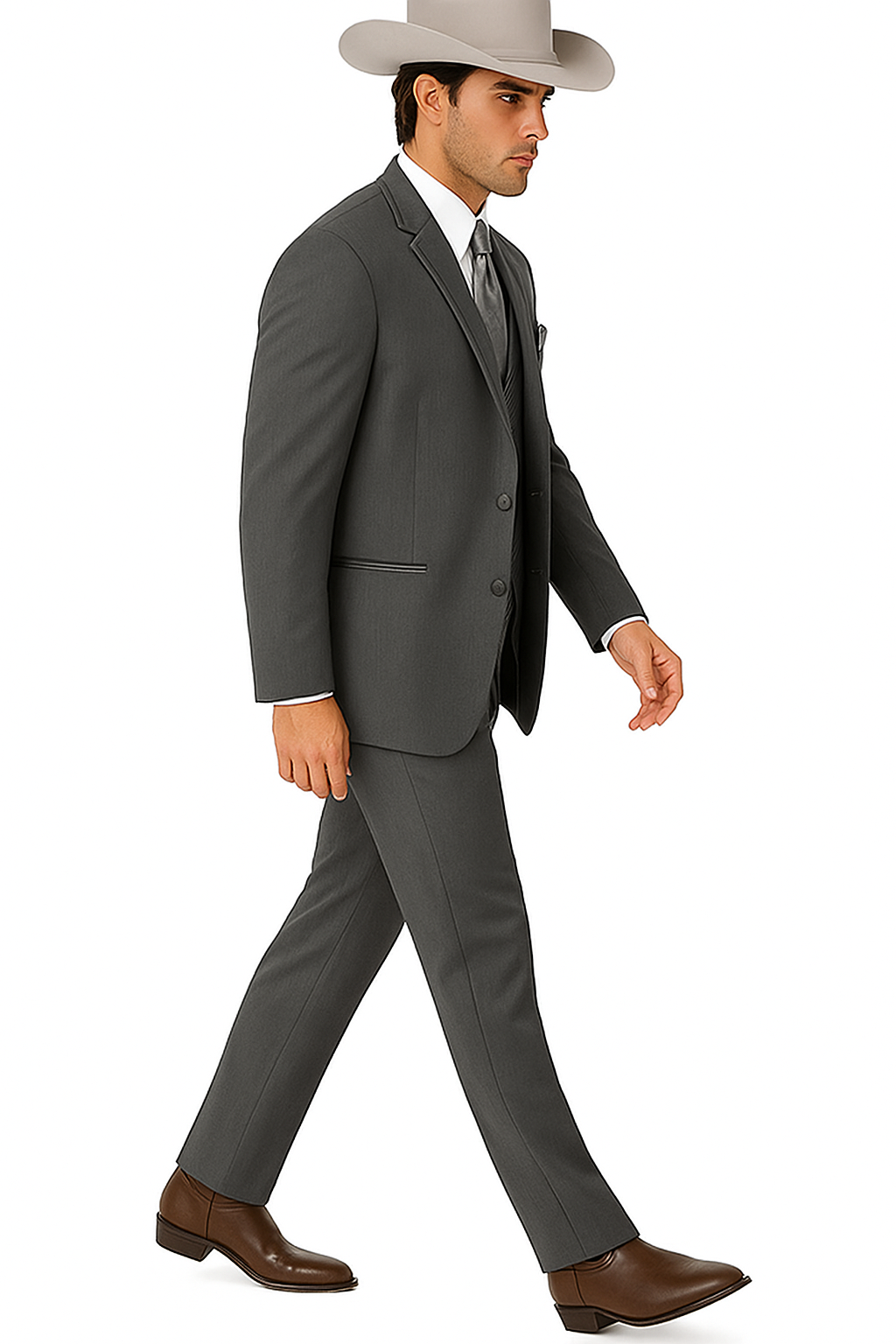 2 Button Trim Tuxedo in Grey Suit - Country Wedding Suits - Image 3