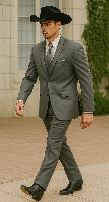 2 Button Trim Tuxedo in Grey Suit - Country Wedding Suits