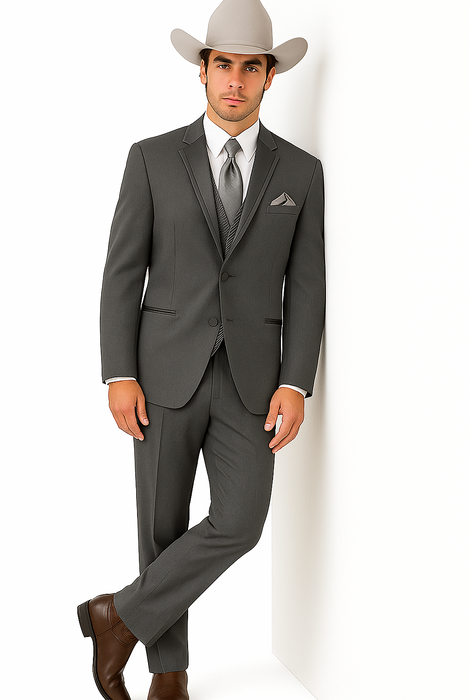 2 Button Trim Tuxedo in Grey Suit - Country Wedding Suits