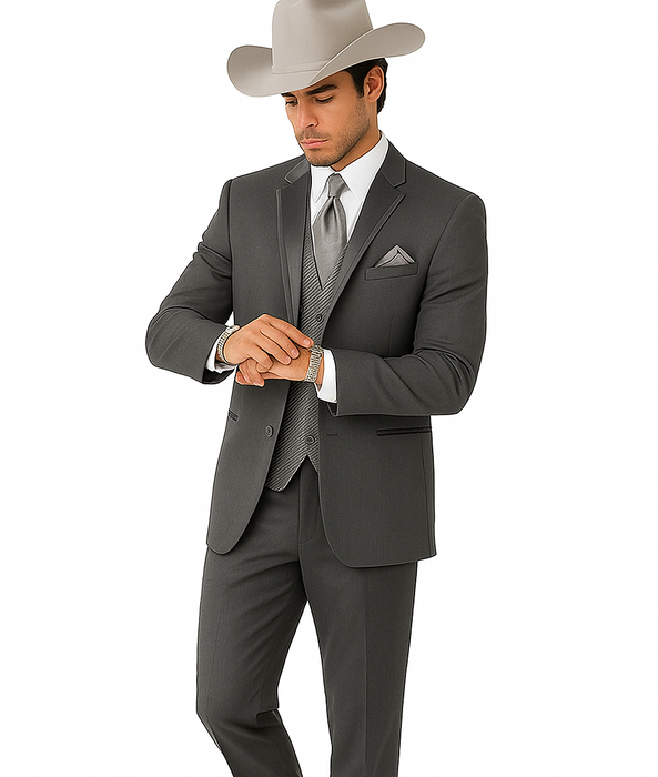 2 Button Trim Tuxedo in Grey Suit - Country Wedding Suits