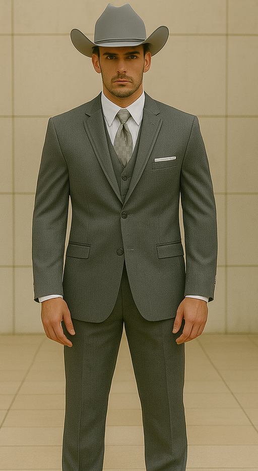 2 Button Trim Tuxedo in Grey Suit - Country Wedding Suits