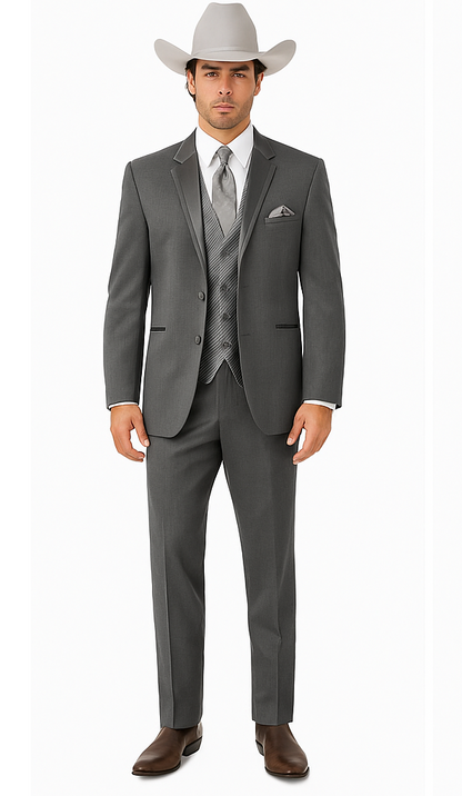 2 Button Trim Tuxedo in Grey Suit - Country Wedding Suits