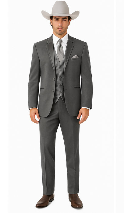 2 Button Trim Tuxedo in Grey Suit - Country Wedding Suits