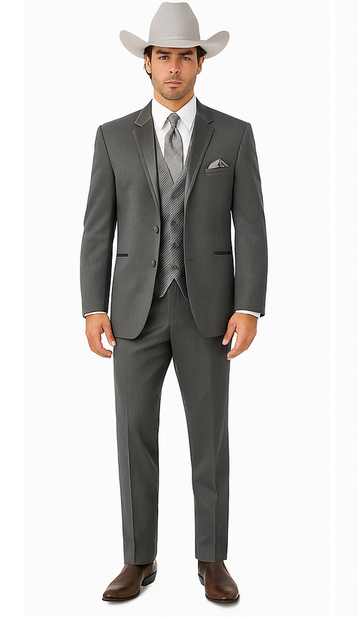 2 Button Trim Tuxedo in Grey Suit - Country Wedding Suits